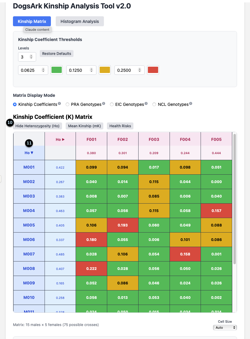 Screenshot 5: Matrix with Heterozygosity Displayed